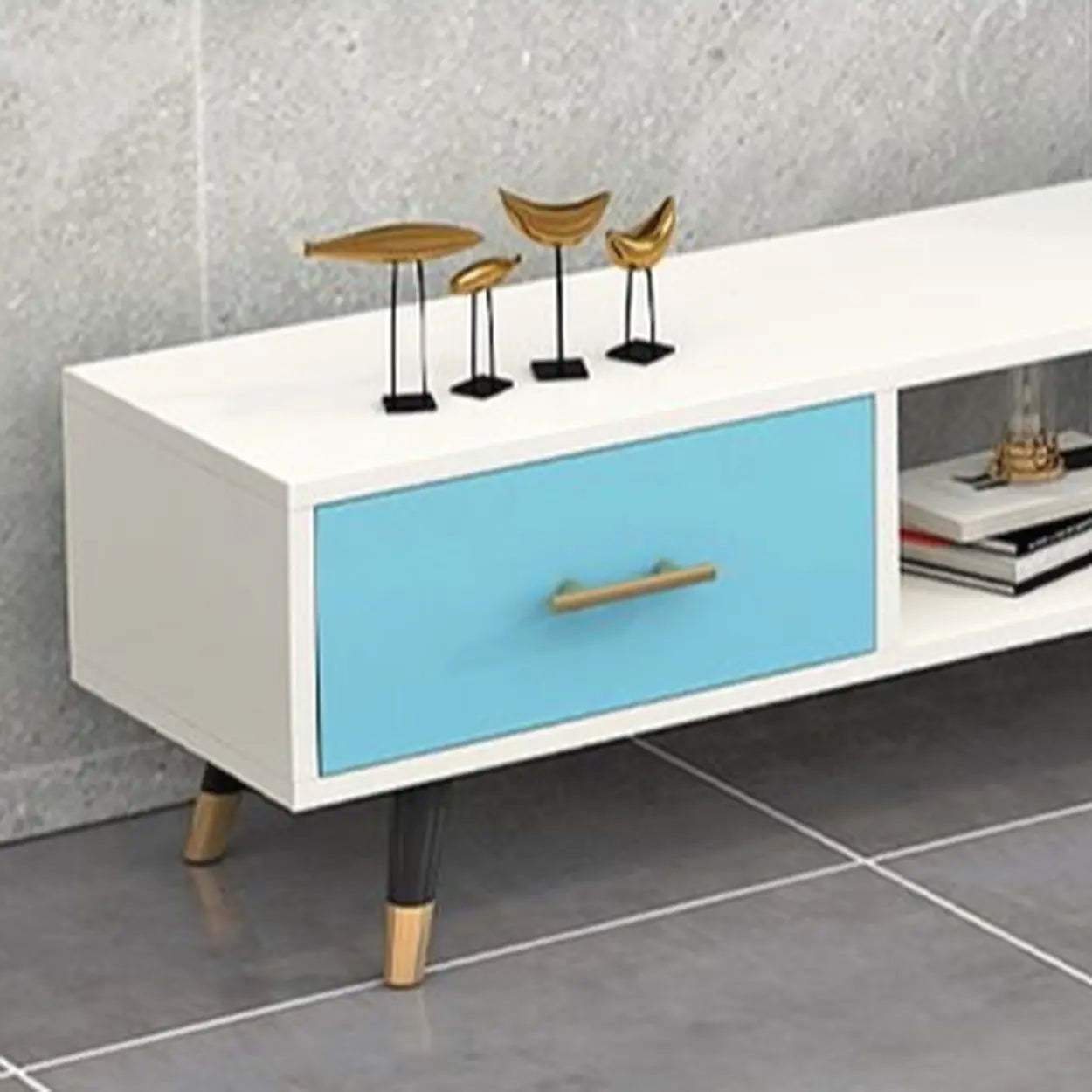 Natural-White Open Storage Drawer TV Stand