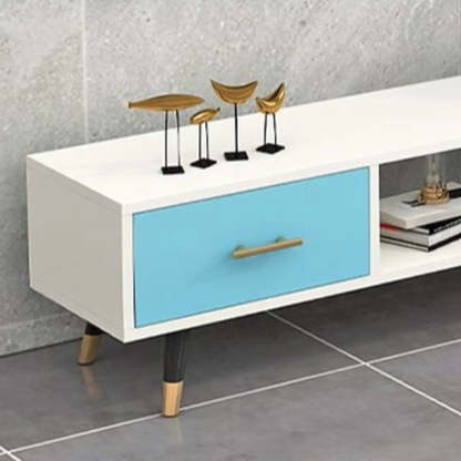 Natural-White Open Storage Drawer TV Stand