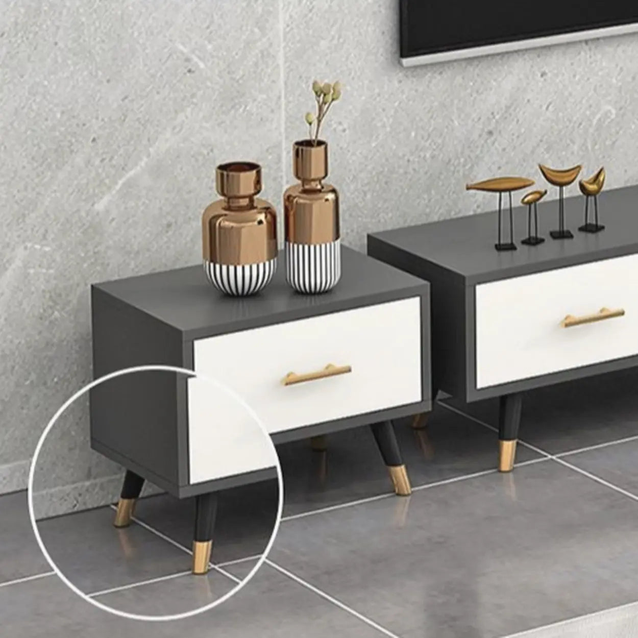 Natural-White Open Storage Drawer TV Stand