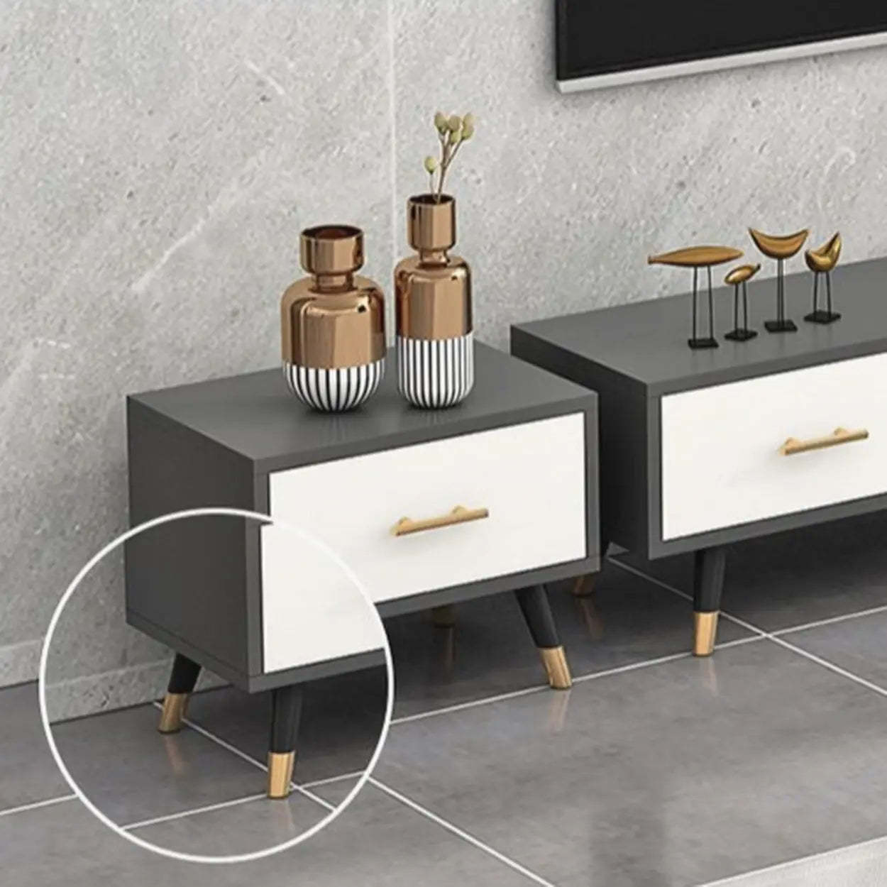 Natural-White Open Storage Drawer TV Stand