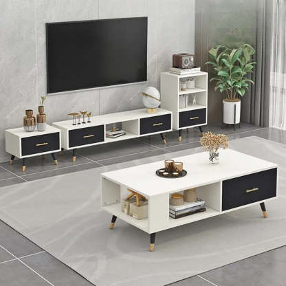 Natural-White Open Storage Drawer TV Stand