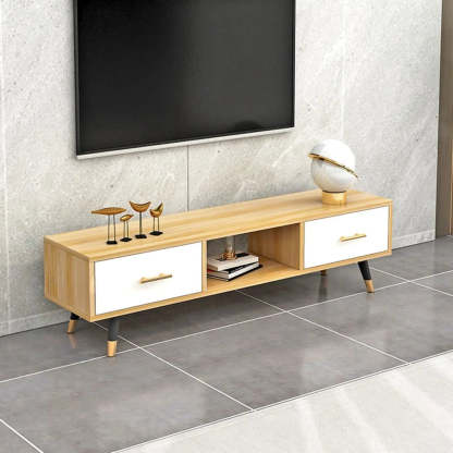 Natural-White Open Storage Drawer TV Stand — White/ Light Gray