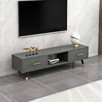 Natural-White Open Storage Drawer TV Stand — White-Black