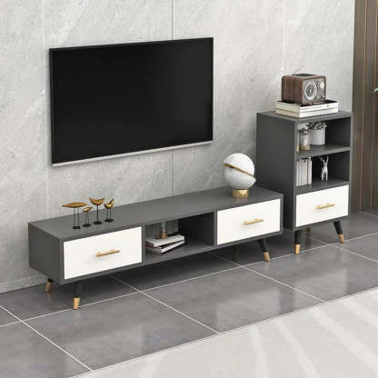 Natural-White Open Storage Drawer TV Stand — Natural/ White