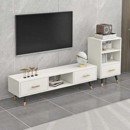 Natural-White Open Storage Drawer TV Stand — Dark Gray