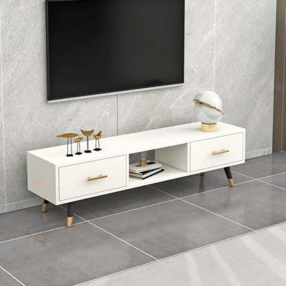 Natural-White Open Storage Drawer TV Stand — White-Blue