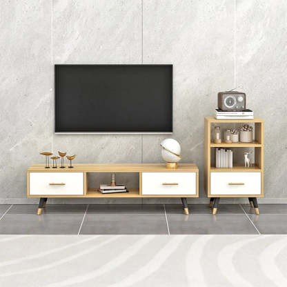 Natural-White Open Storage Drawer TV Stand