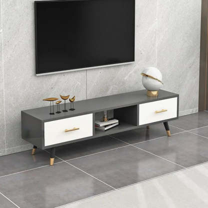 Natural-White Open Storage Drawer TV Stand