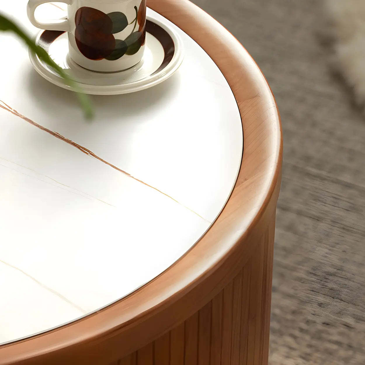 Natural-White Wood Round Storage Coffee Table