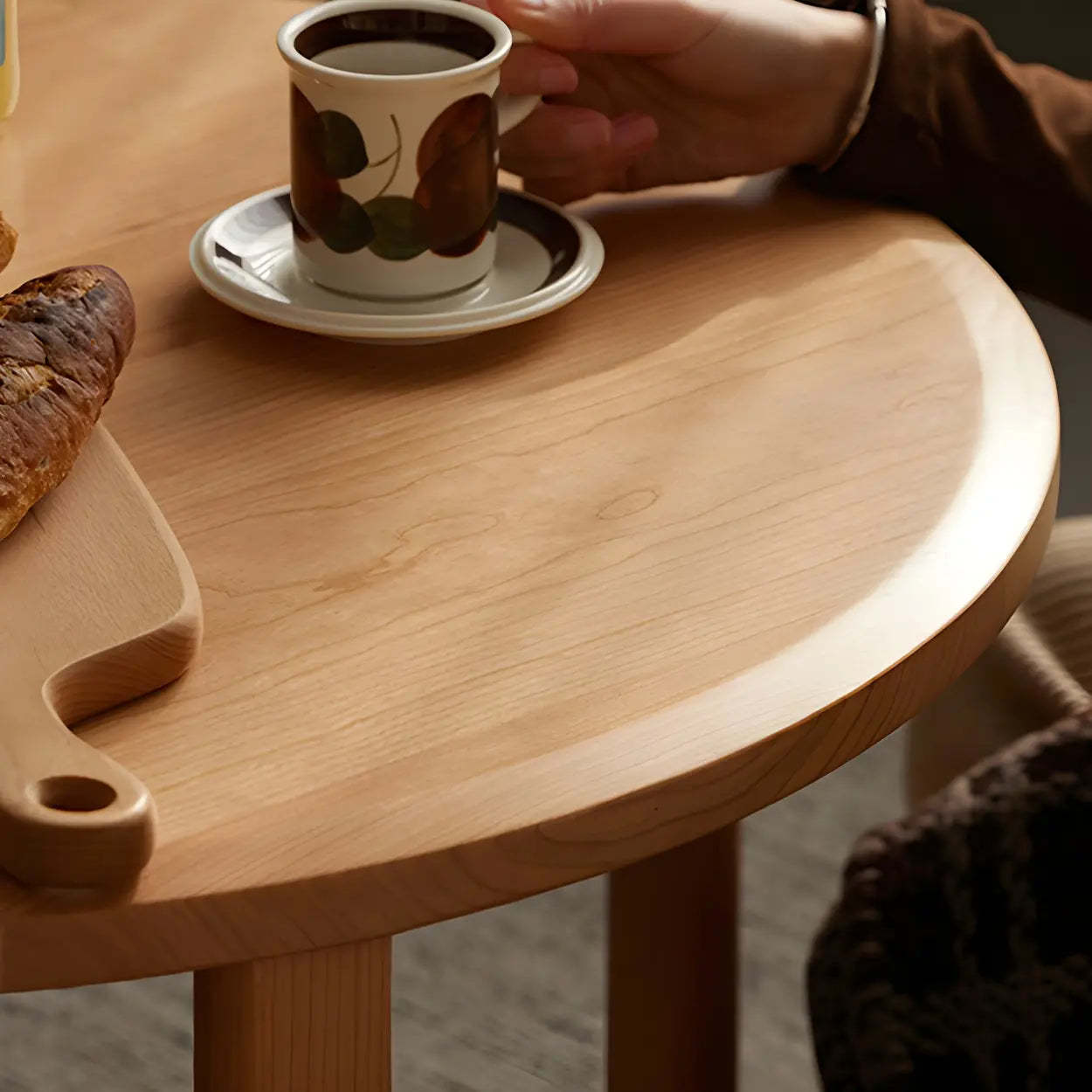 Natural-White Wood Round Storage Coffee Table