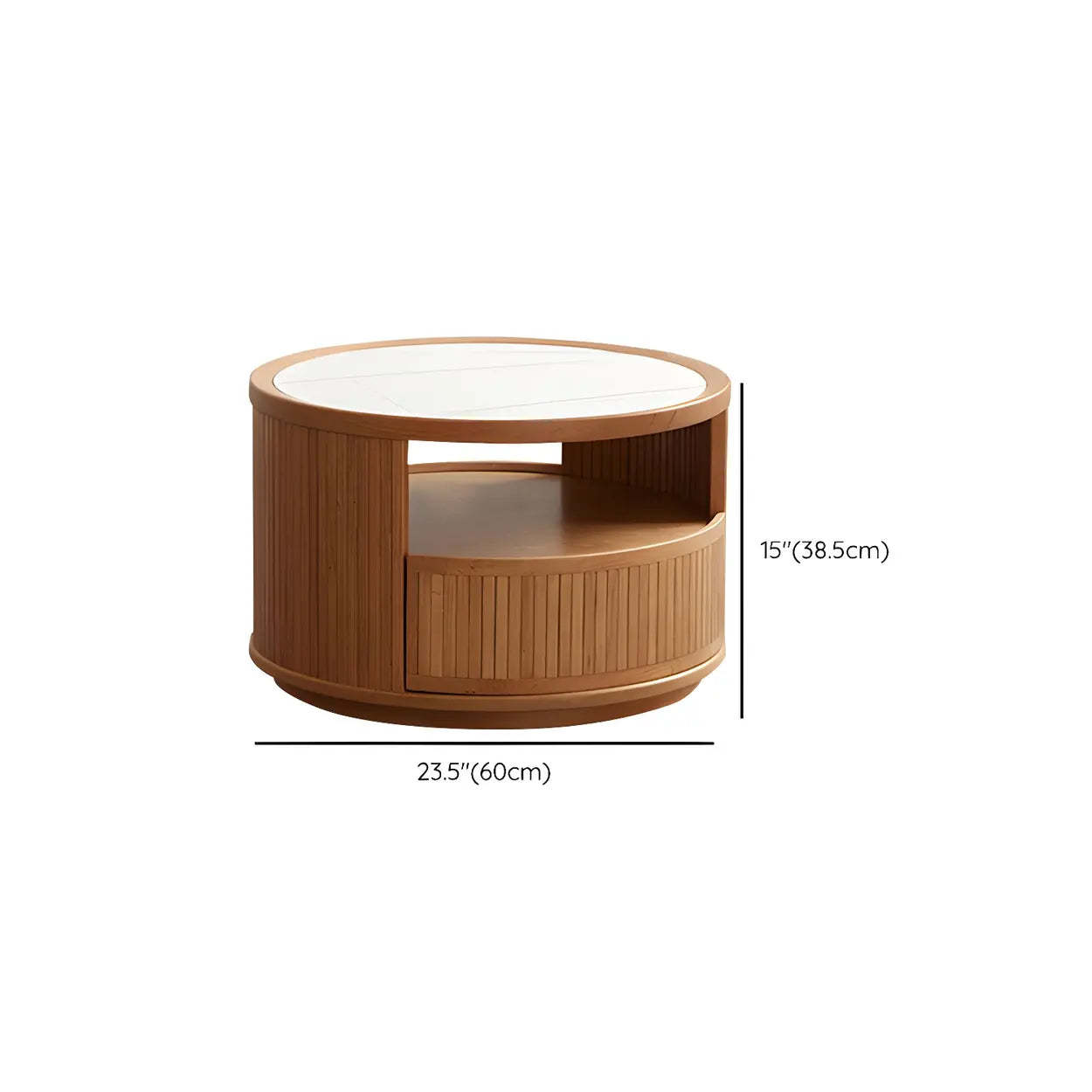 Natural-White Wood Round Storage Coffee Table