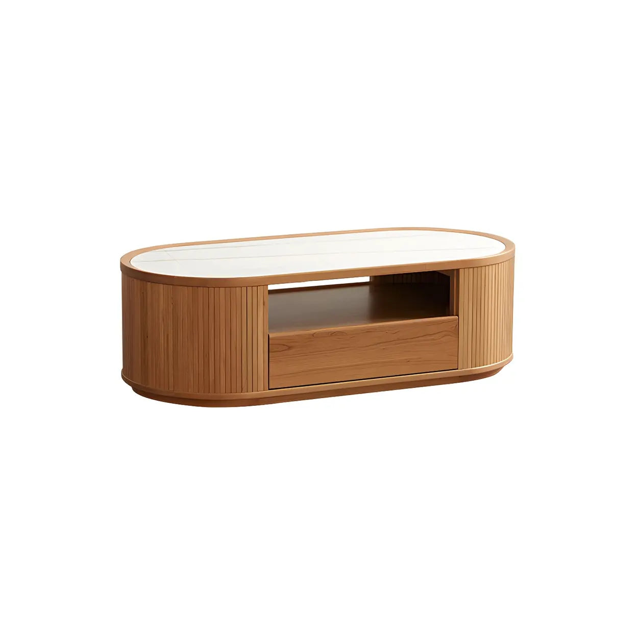Natural-White Wood Round Storage Coffee Table