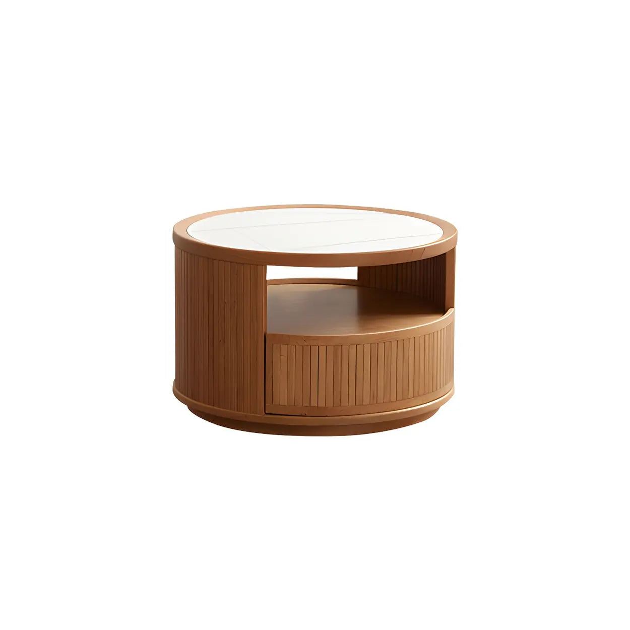 Natural-White Wood Round Storage Coffee Table