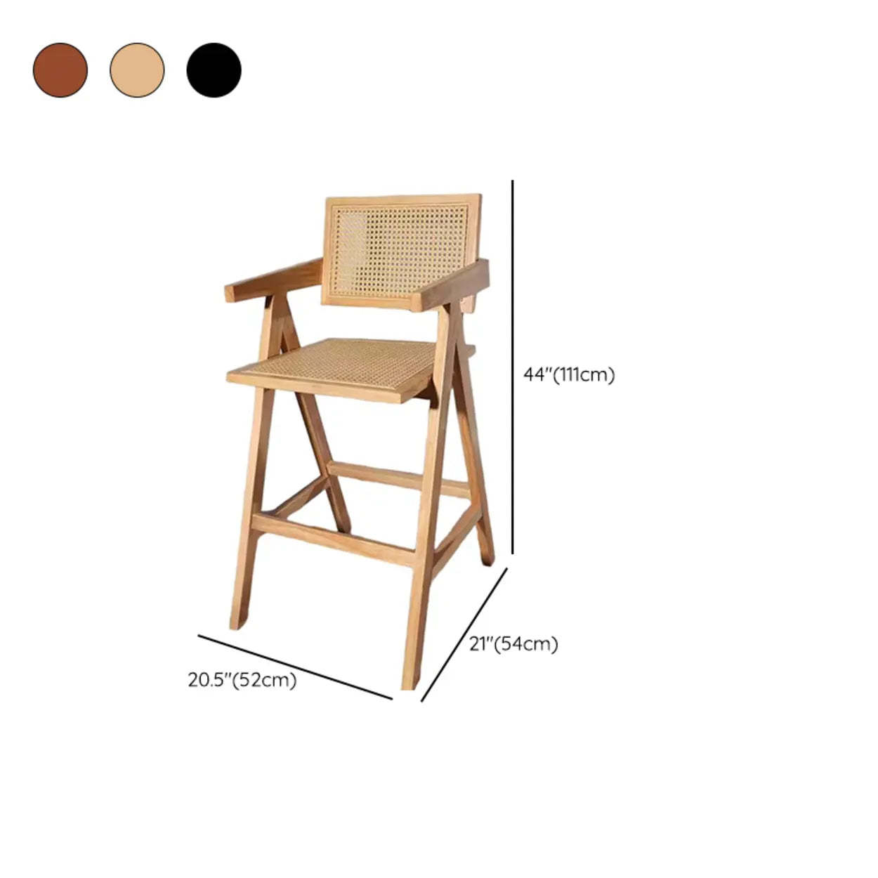 Natural Wicker Rattan Wood Square Bar Stool with Back