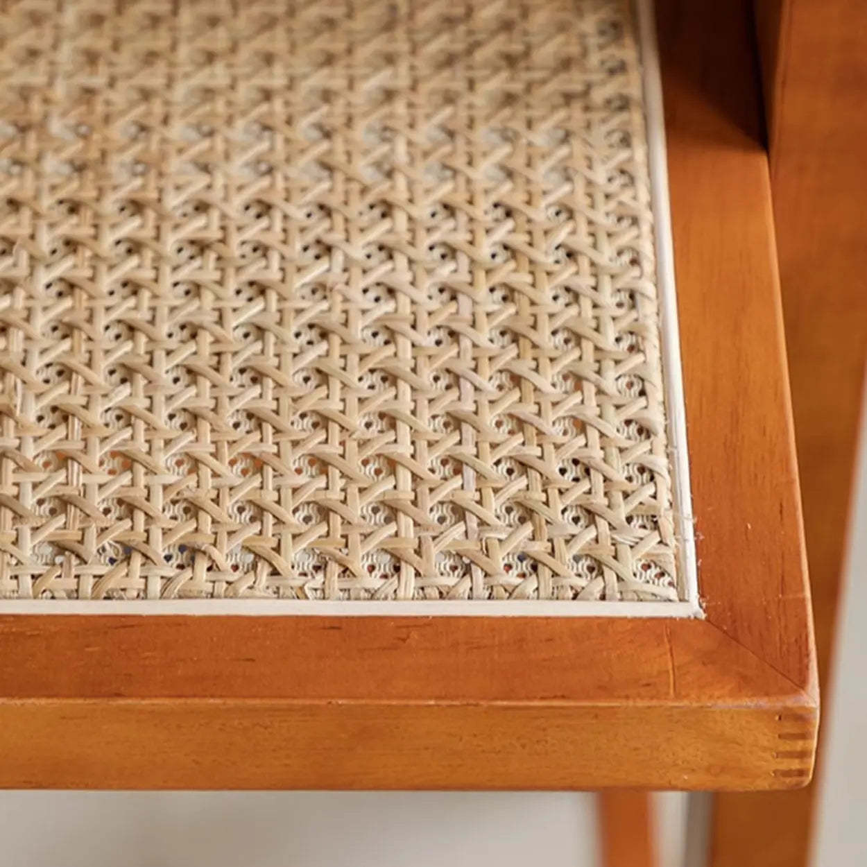 Natural Wicker Rattan Wood Square Bar Stool with Back — Nut-Brown