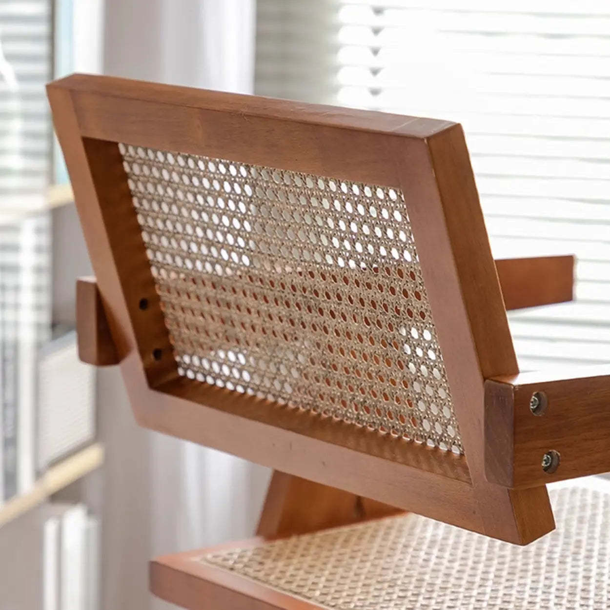 Natural Wicker Rattan Wood Square Bar Stool with Back — Natural