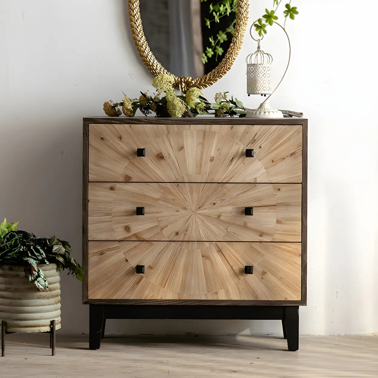 Natural Wood Black-Base Horizontal Chest