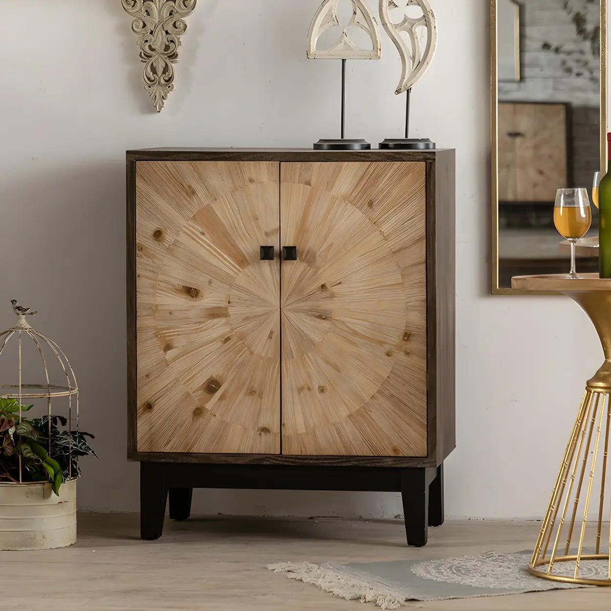 Natural Wood Black-Base Horizontal Chest