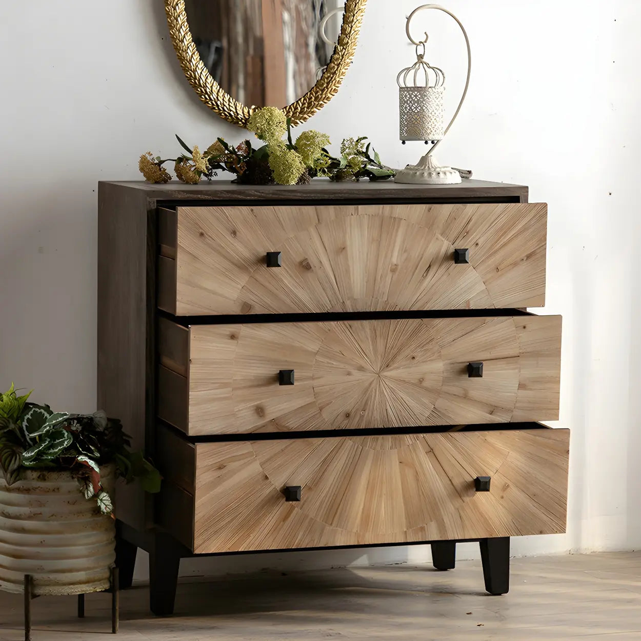 Natural Wood Black-Base Horizontal Chest