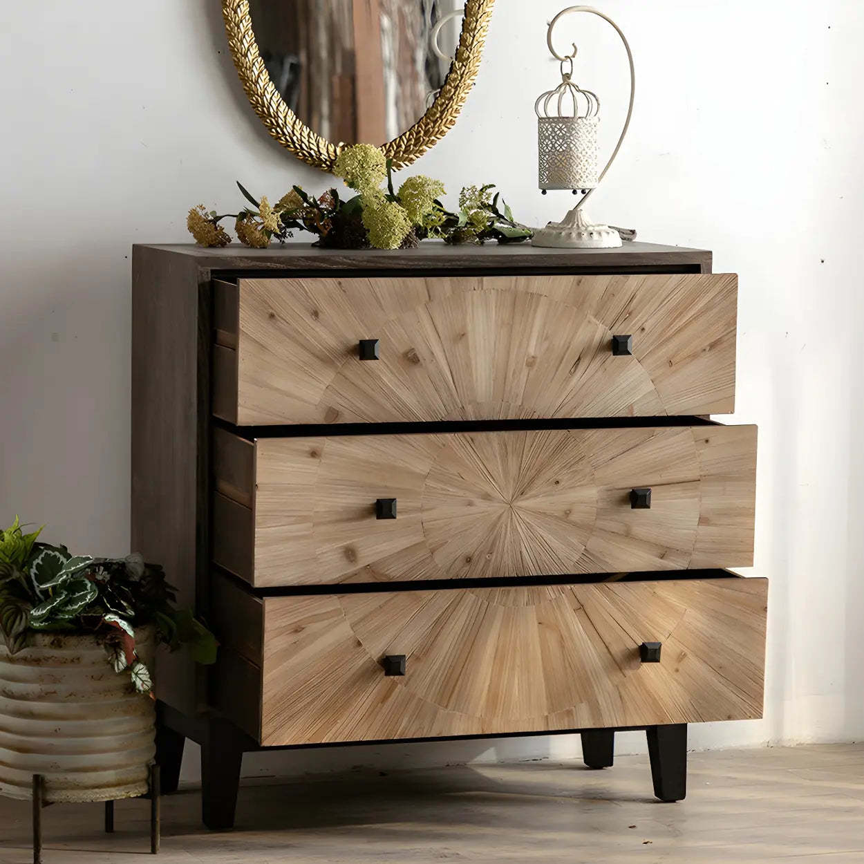 Natural Wood Black-Base Horizontal Chest