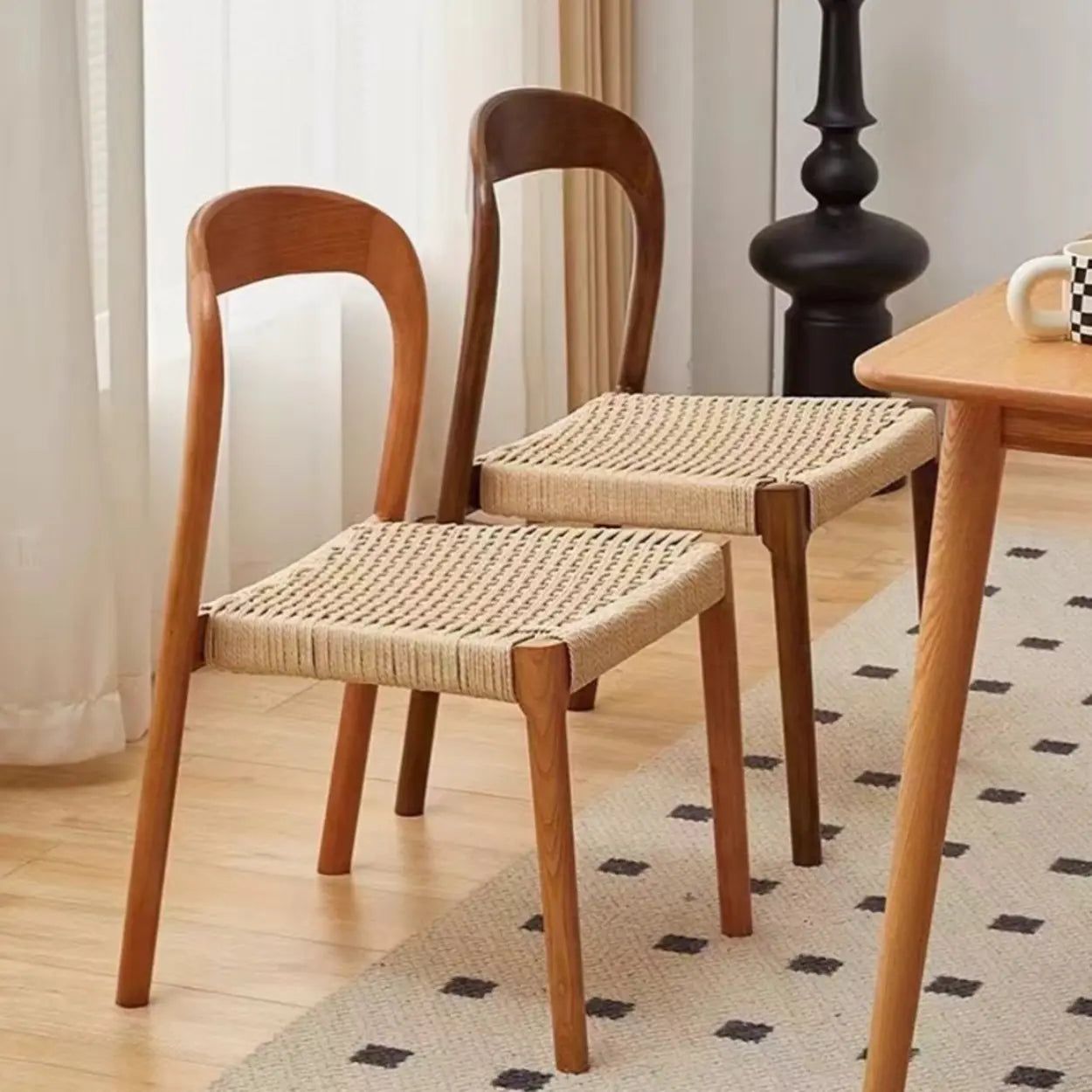 Natural Wood Braided Rope Armless Dining Chair