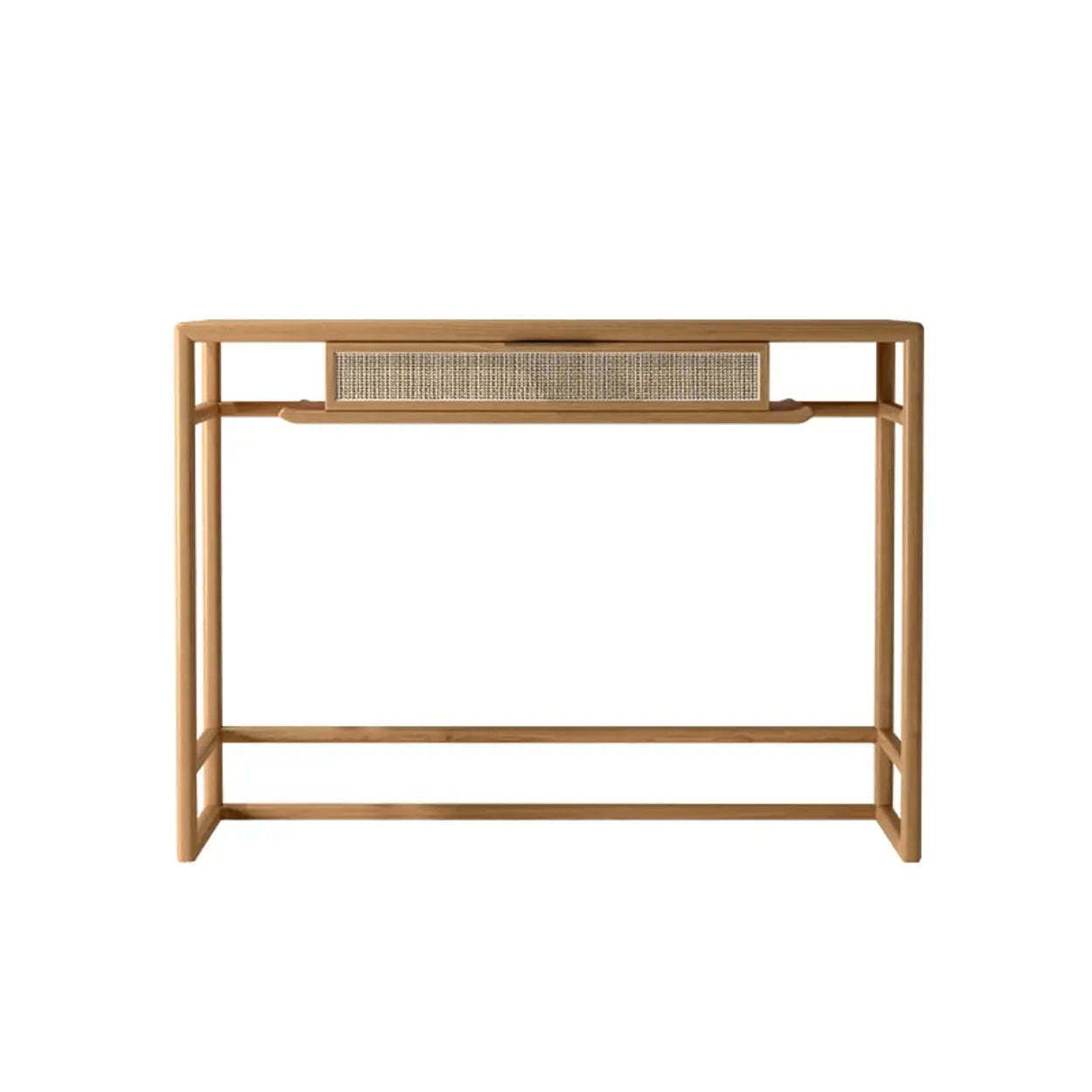 Natural Wood Rattan Insert Display Console Table — Natural Finish