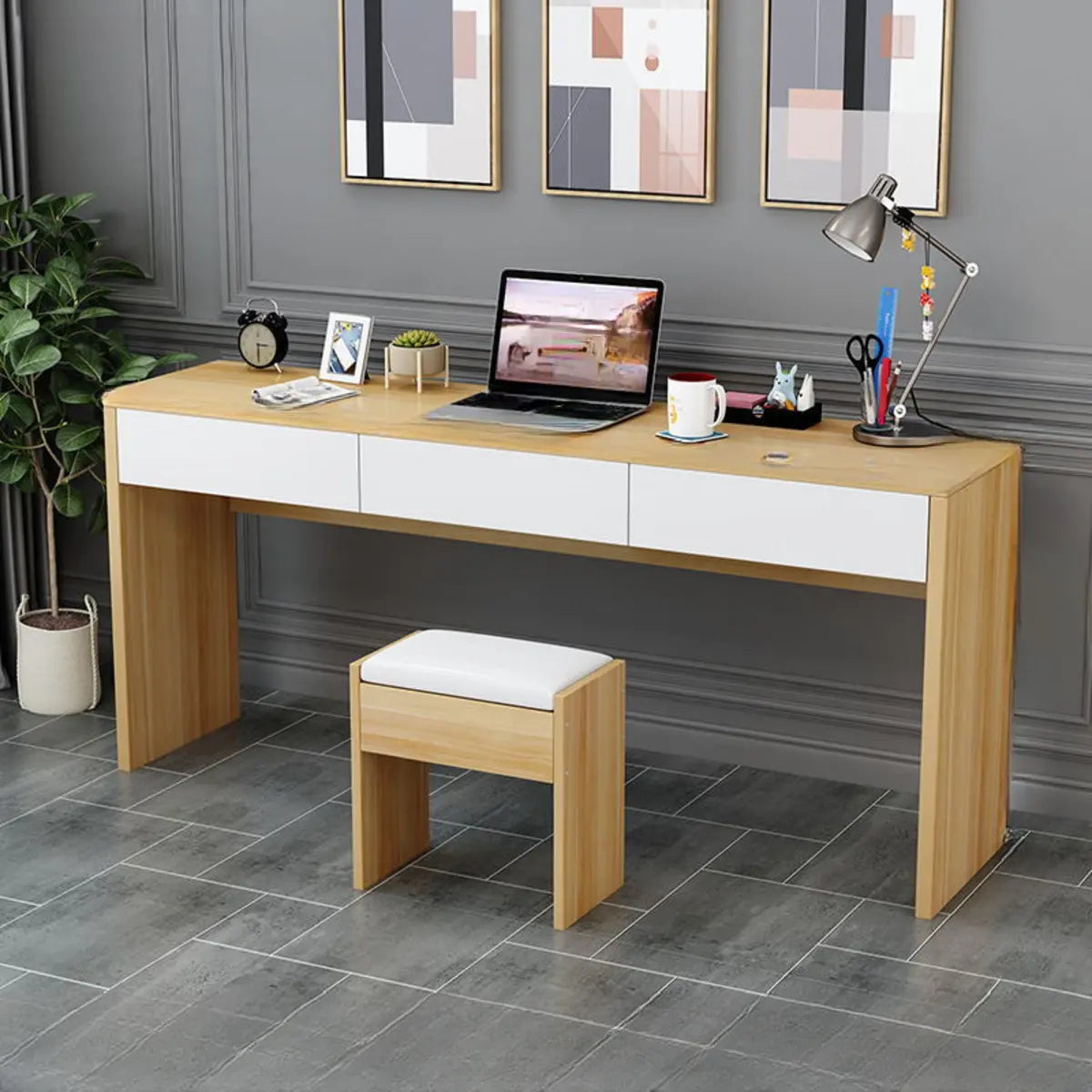 Natural Wood Drawer Medium Sled Writing Desk — Without Chairs / Teak