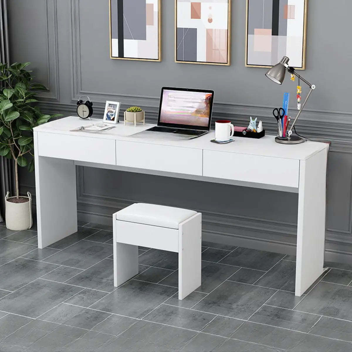 Natural Wood Drawer Medium Sled Writing Desk — Without Chairs / White
