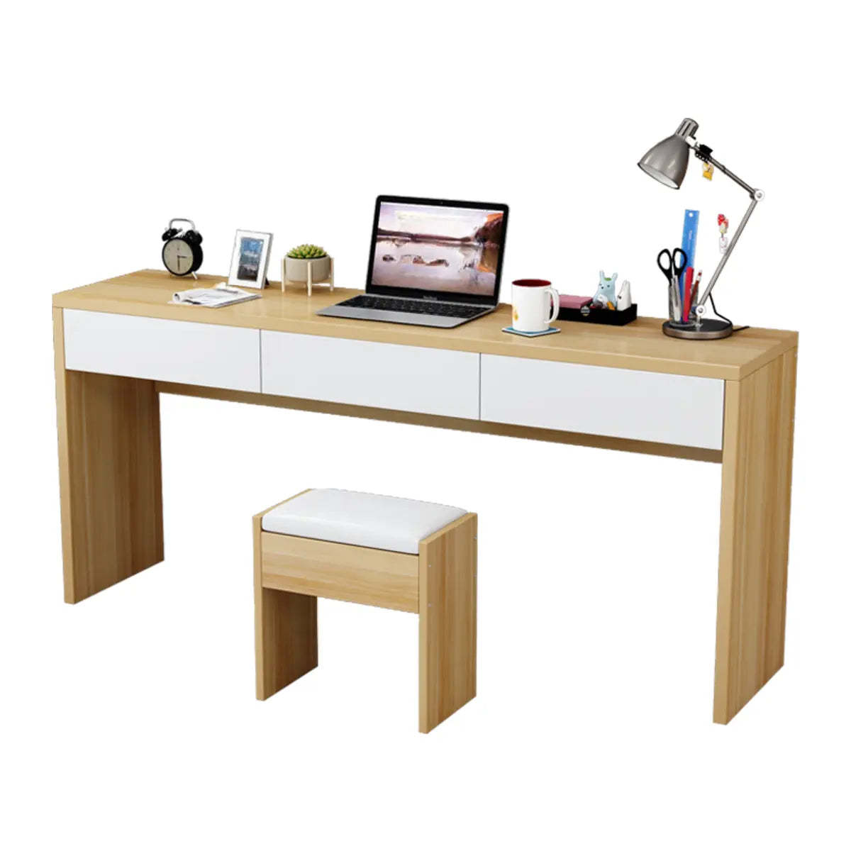 Natural Wood Drawer Medium Sled Writing Desk — Without Chairs / Teak