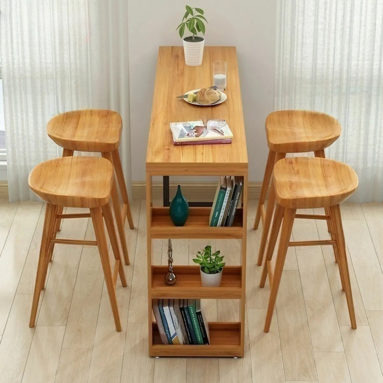 Natural Wood Saddle Backless Bar Stool — Teak