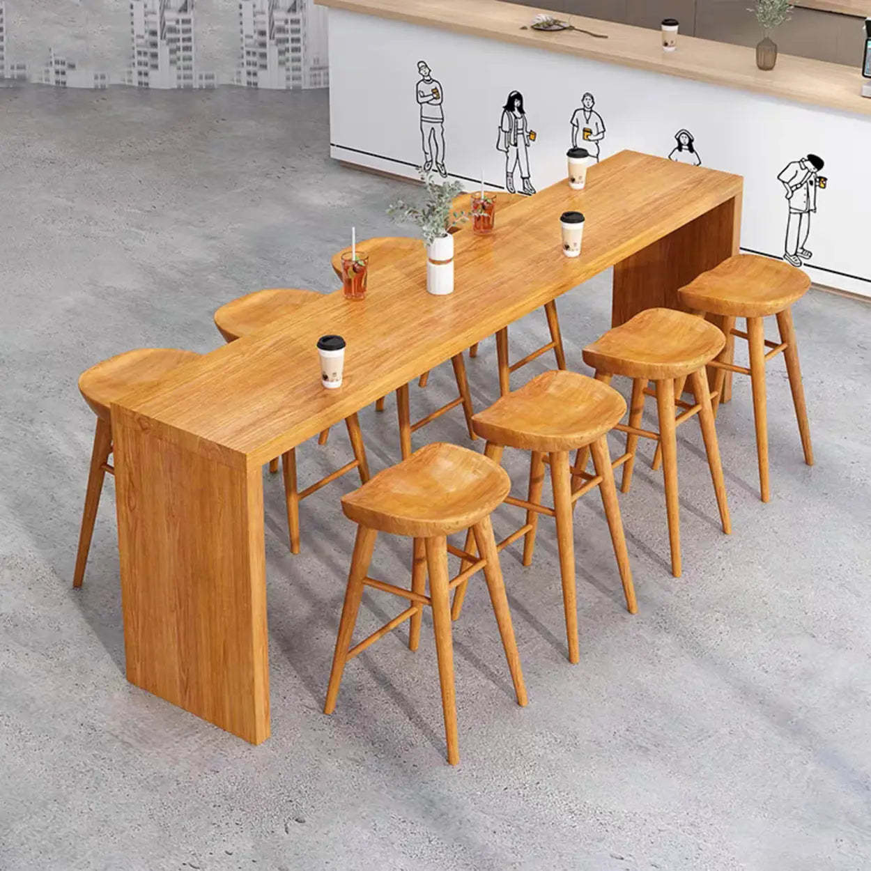 Natural Wood Saddle Backless Bar Stool