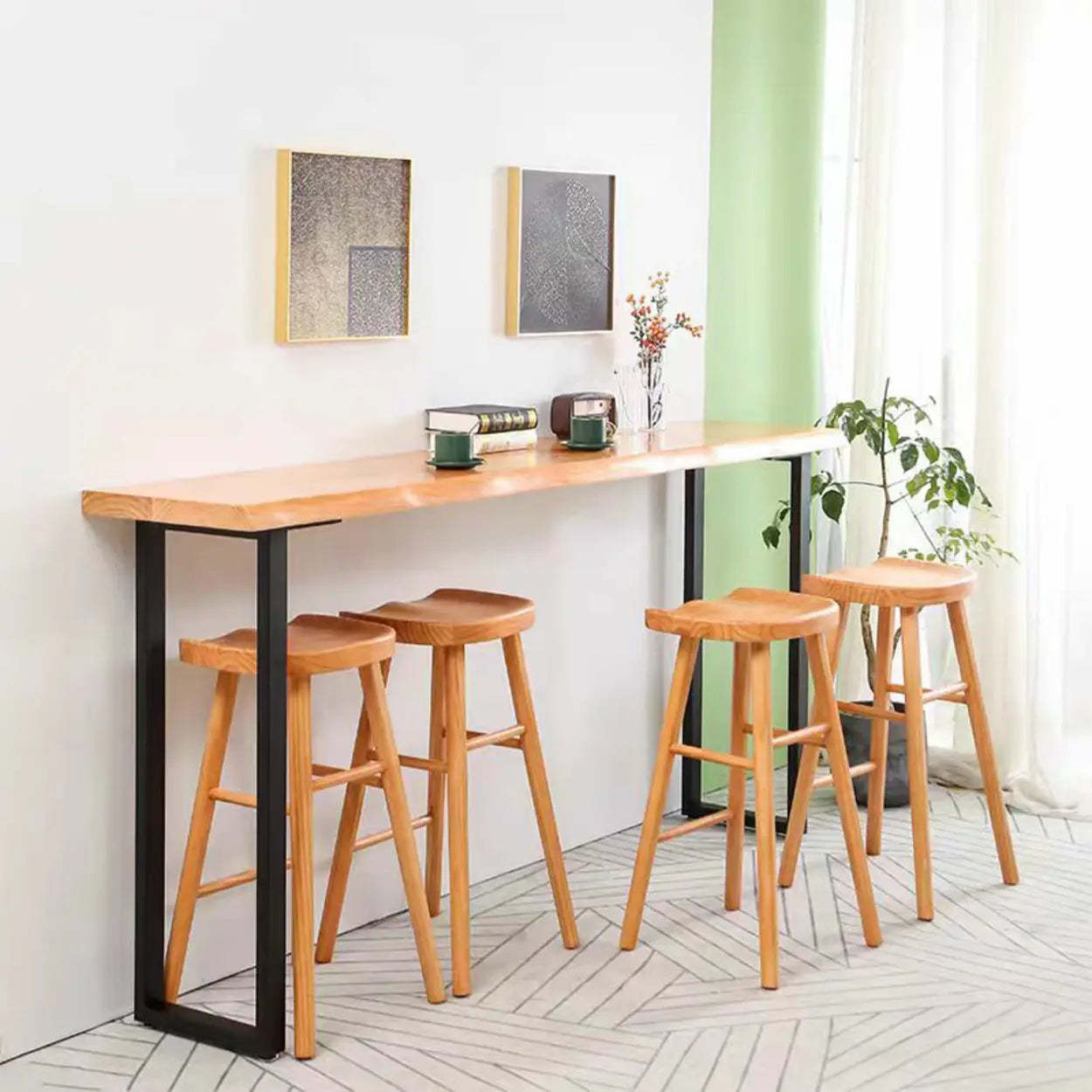 Natural Wood Saddle Backless Bar Stool