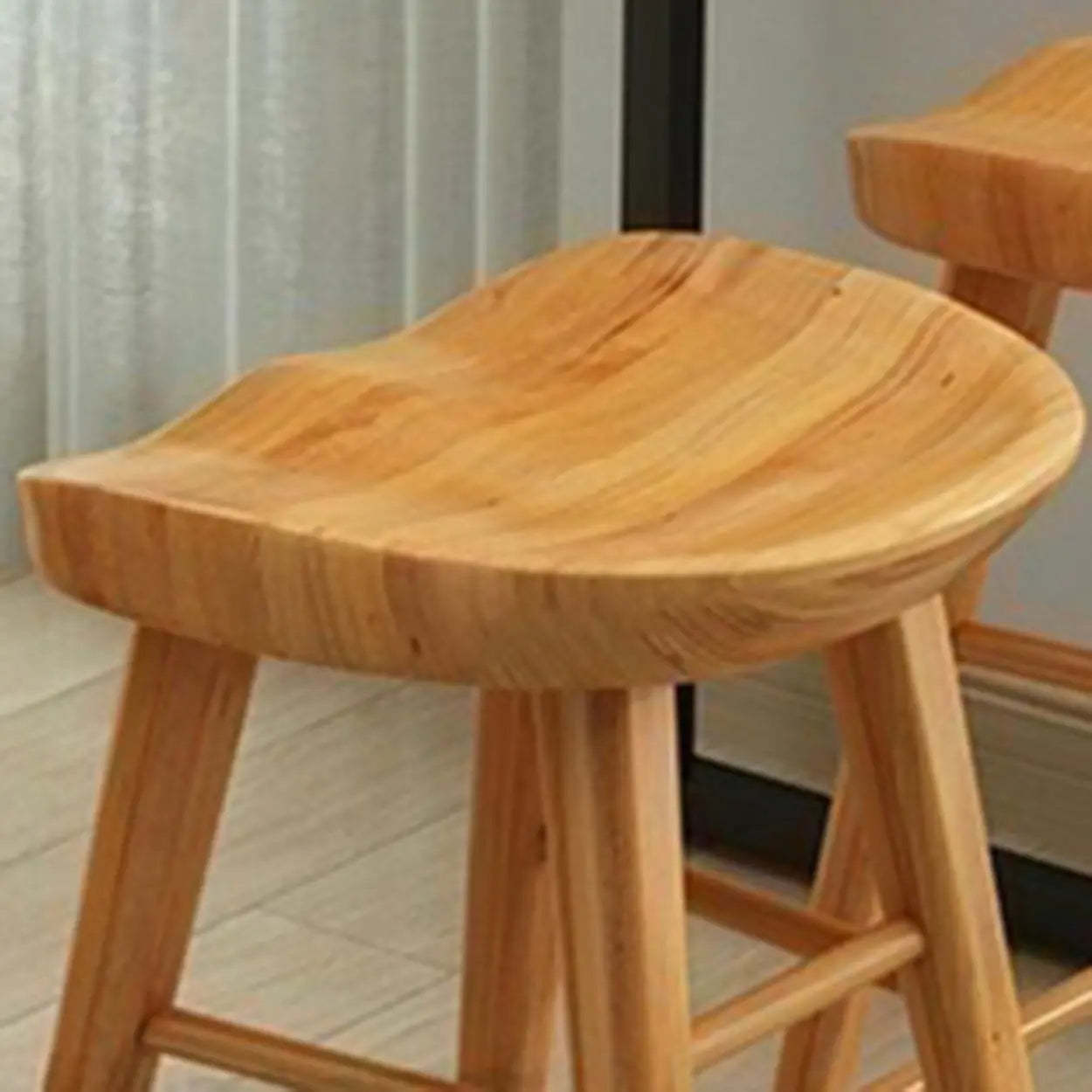 Natural Wood Saddle Backless Bar Stool