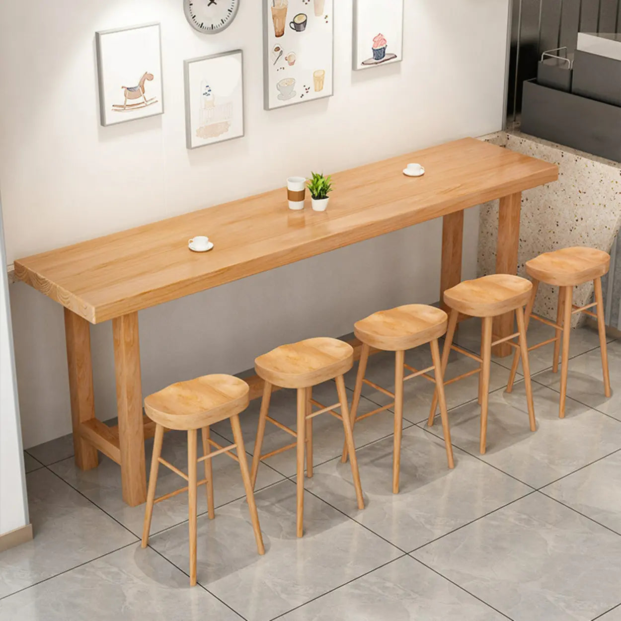 Natural Wood Saddle Backless Bar Stool