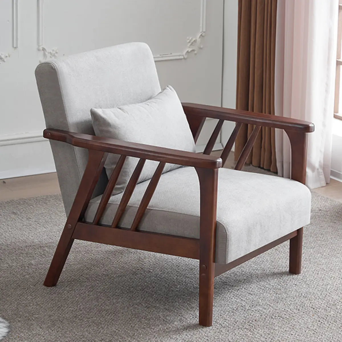 Natural Wood Frame Fixed Back Arm Chair