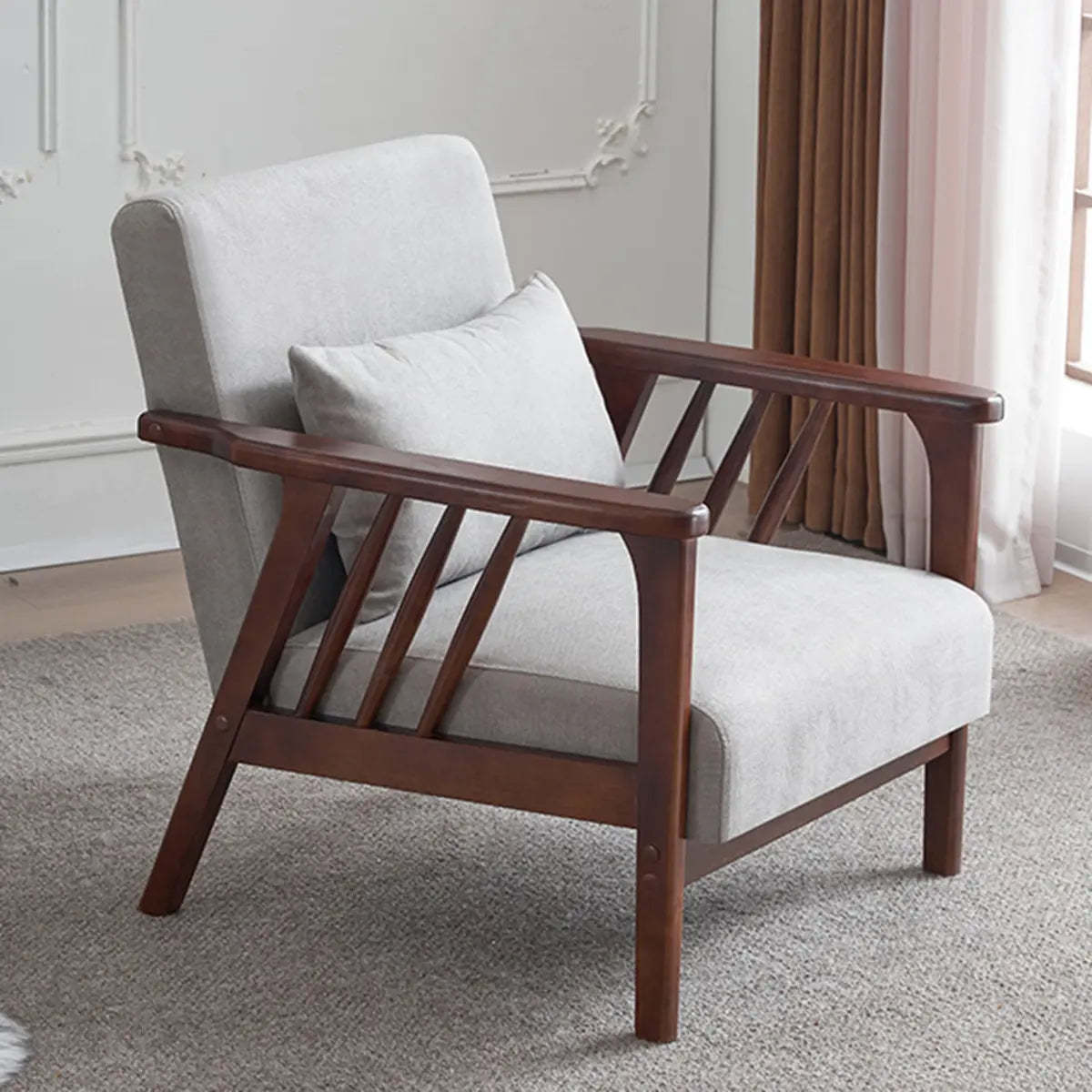 Natural Wood Frame Fixed Back Arm Chair