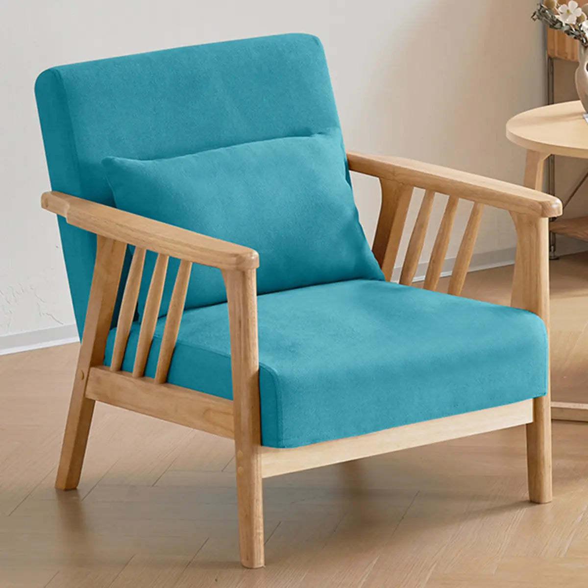 Natural Wood Frame Fixed Back Arm Chair