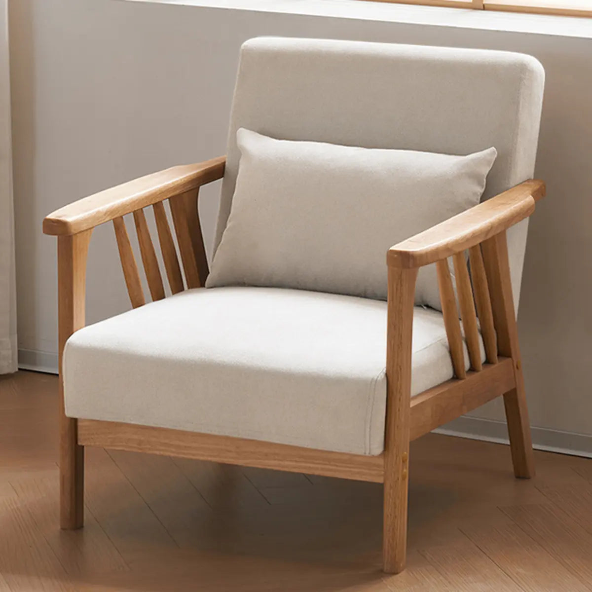 Natural Wood Frame Fixed Back Arm Chair