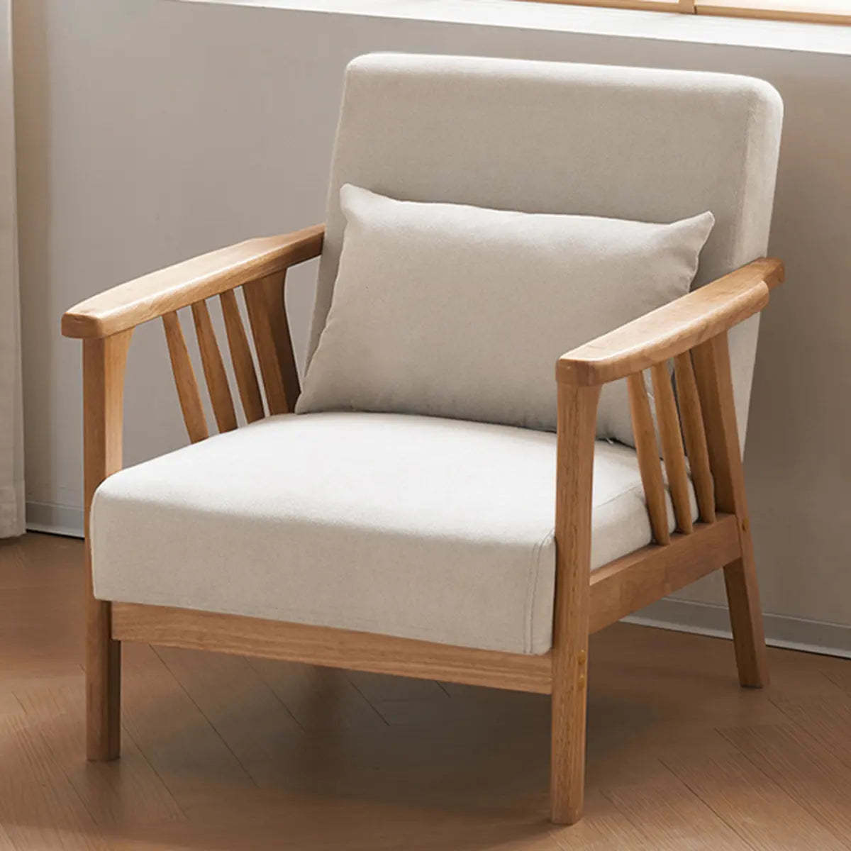 Natural Wood Frame Fixed Back Arm Chair