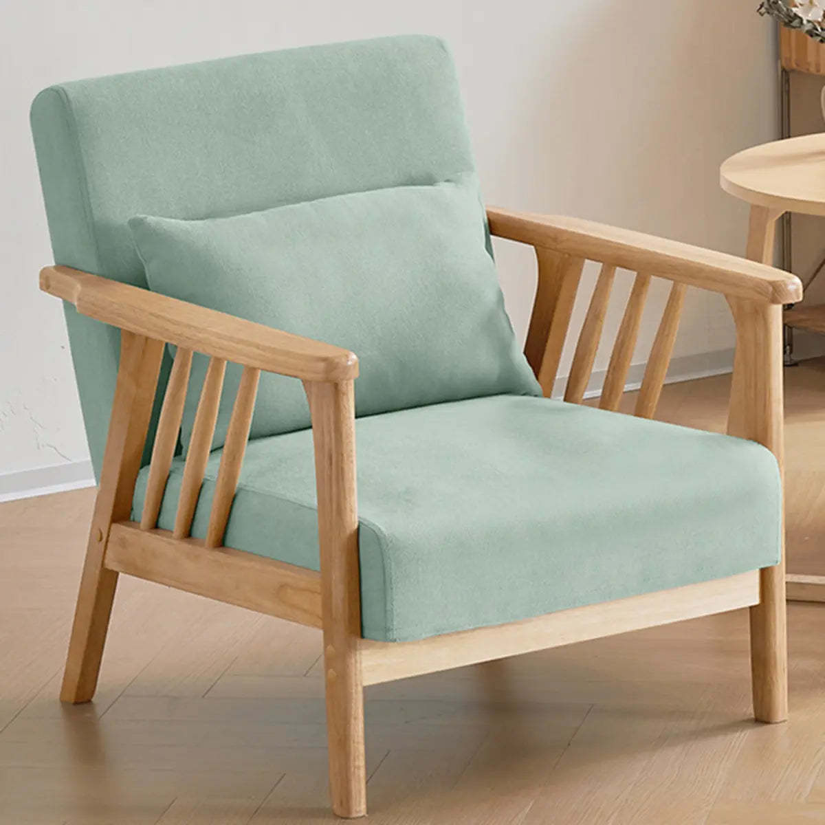 Natural Wood Frame Fixed Back Arm Chair
