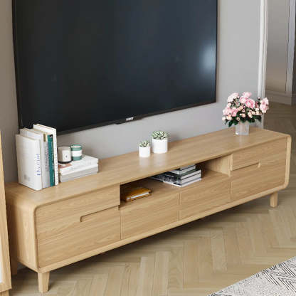 Natural Wood Open-Storage Drawer Rectangular TV Stand — Natural/ White