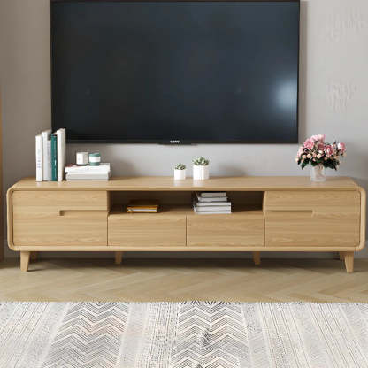 Natural Wood Open-Storage Drawer Rectangular TV Stand