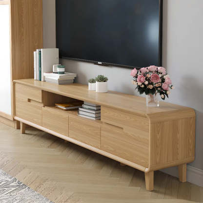 Natural Wood Open-Storage Drawer Rectangular TV Stand — Natural