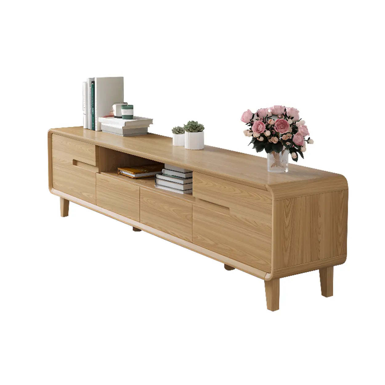 Nordic rectangular drawer tv stands in wood — 63"L x 13"W x 18"H / Natural