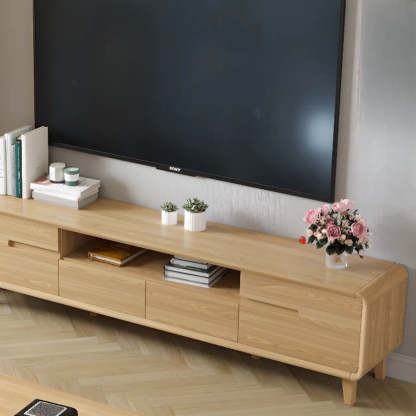 Natural Wood Open-Storage Drawer Rectangular TV Stand — Natural