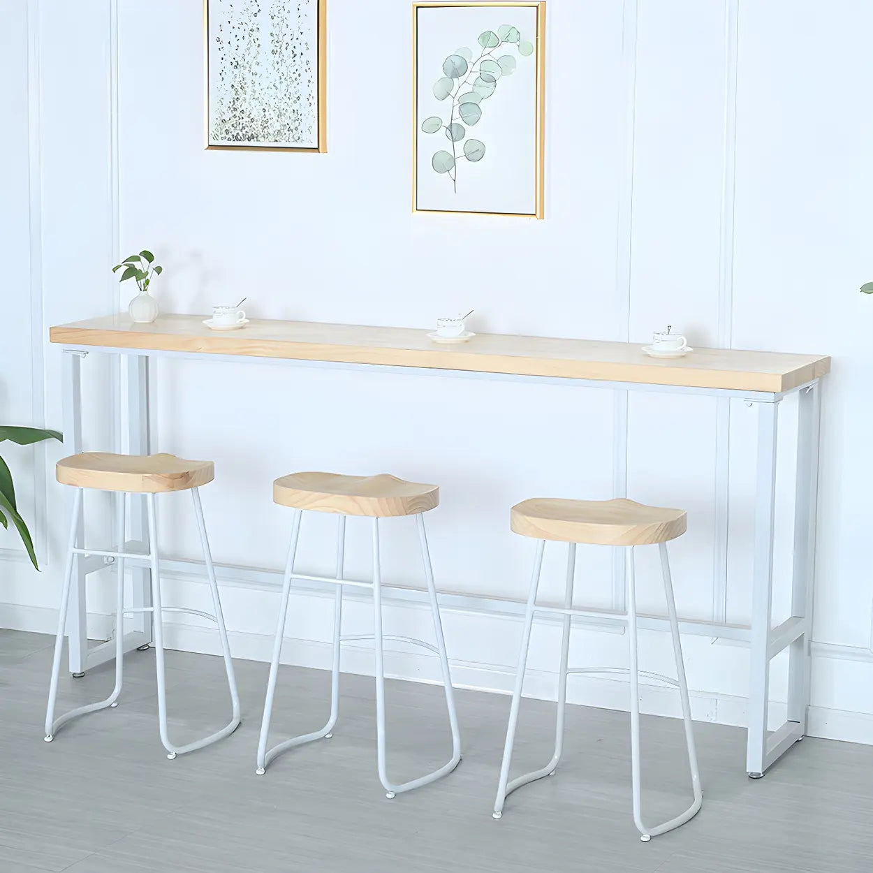 Natural Wood Long Bar Table with Footrest — Table Only