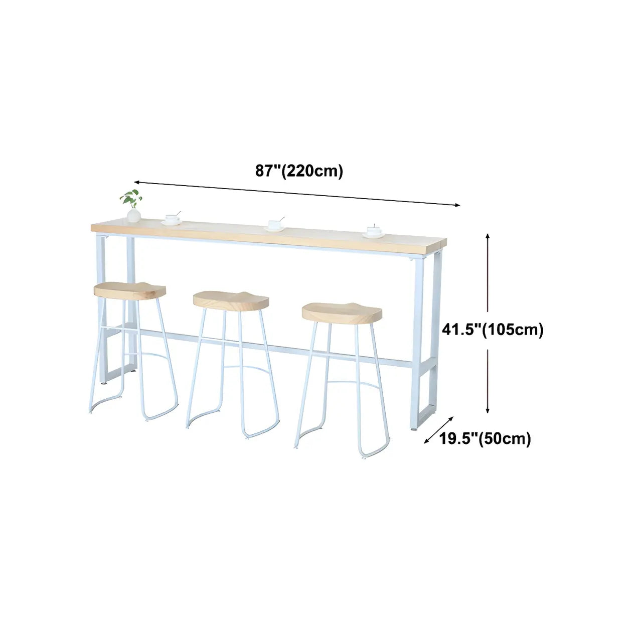 Natural Wood Long Bar Table with Footrest — Table Only