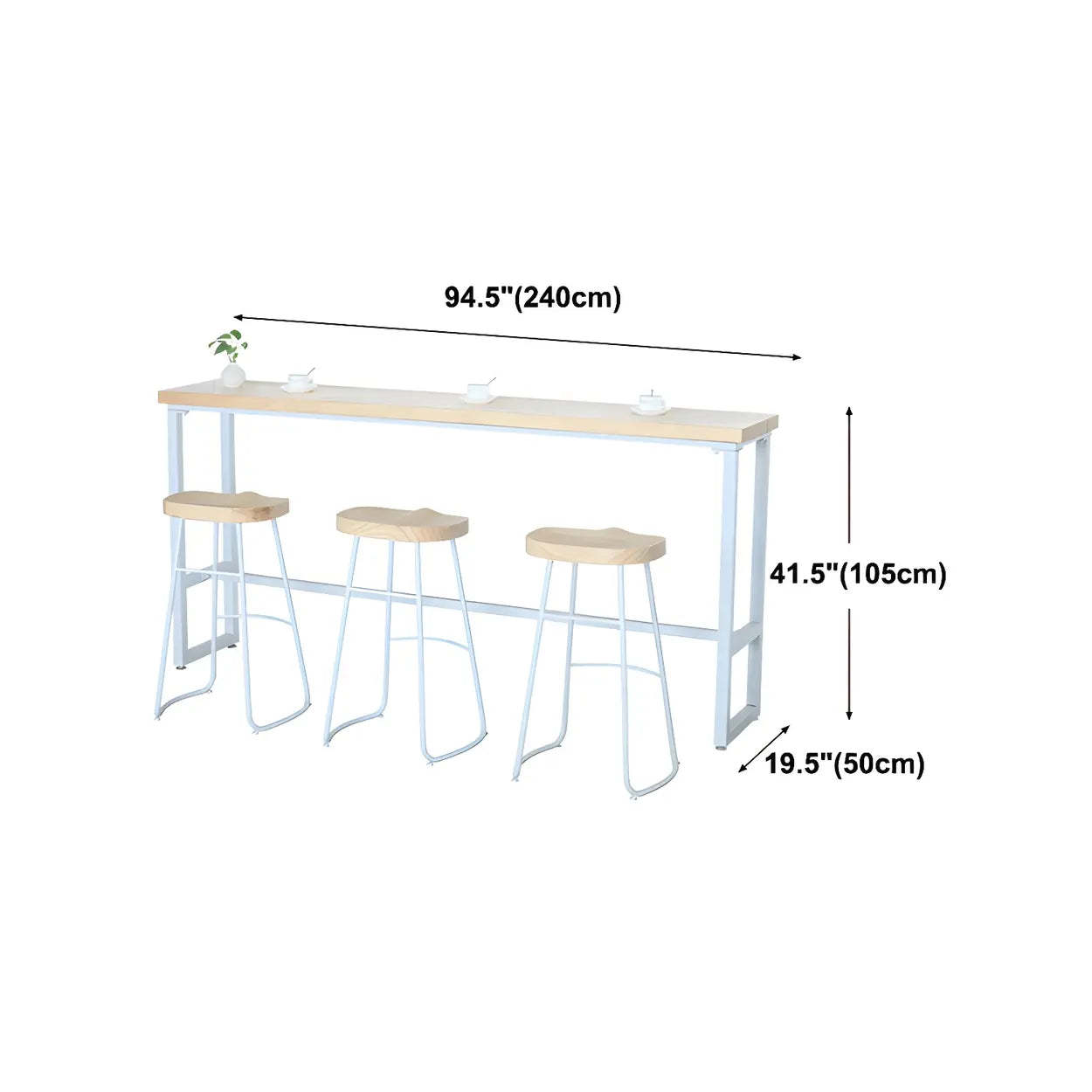 Natural Wood Long Bar Table with Footrest — Table Only