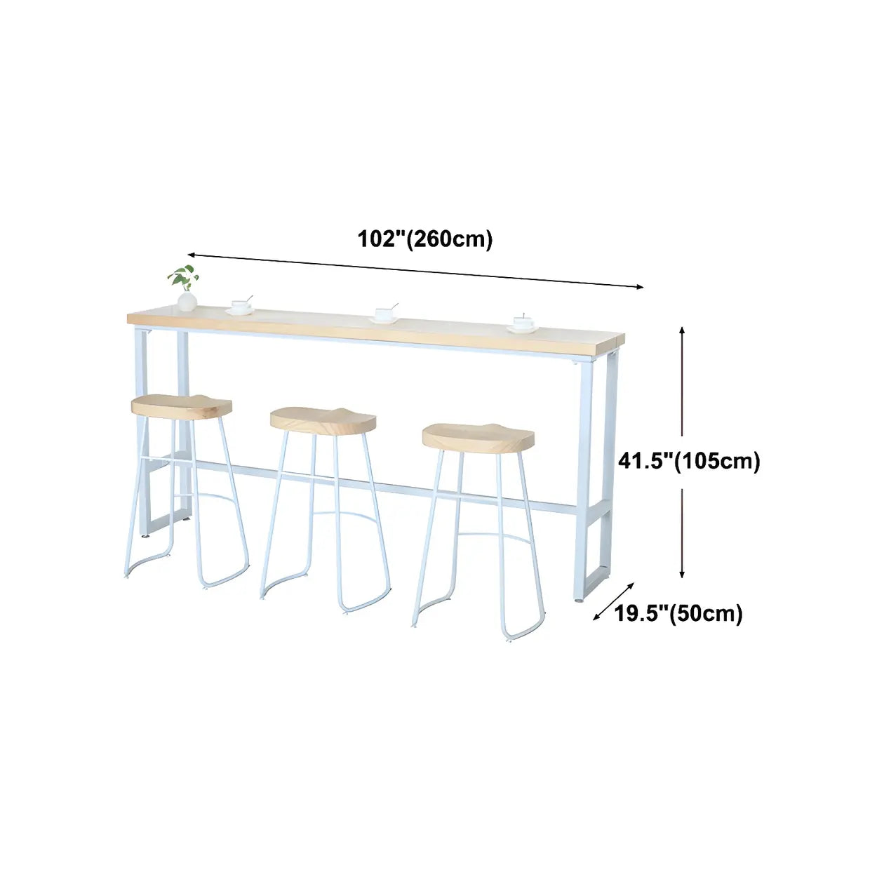 Natural Wood Long Bar Table with Footrest — Table Only