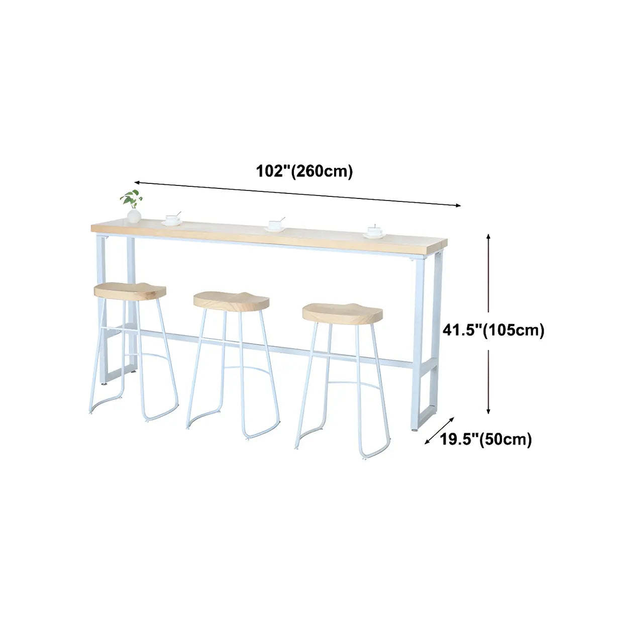 Natural Wood Long Bar Table with Footrest — Table Only